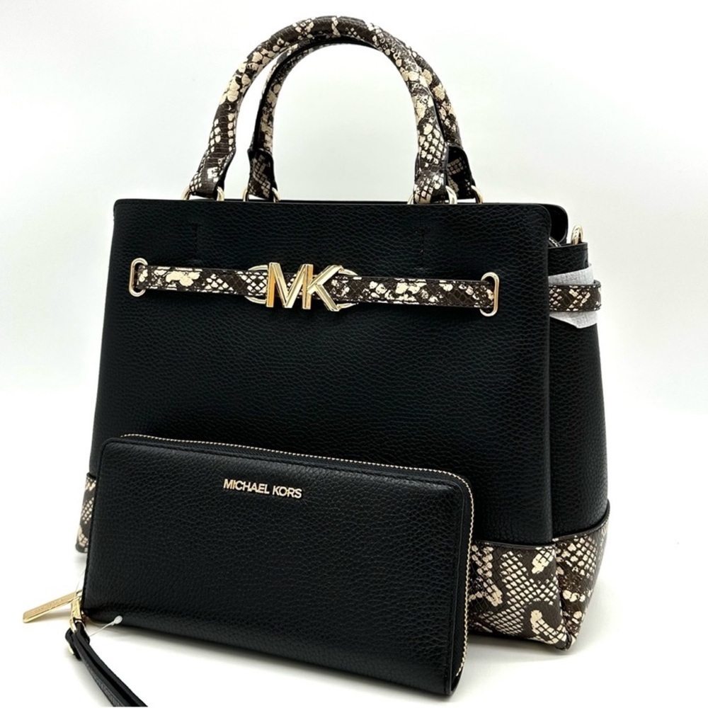 Michael Kors Large Reed Satchel Crossbody Bag & Large Continental Wallet Black